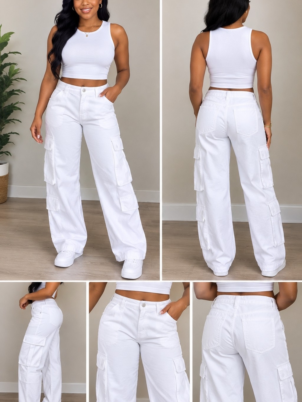 wild fable White Cargo Wide-Leg Pants